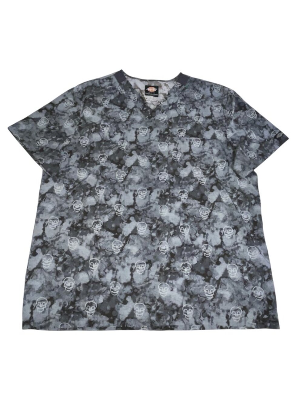 Scrub Top Spooky Shadows Men’s Women's XL Pewter Gray Skull Print Fall Tie Dye